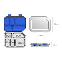 Boîte à lunch bento pour enfants en acier inoxydable 304 à 5 compartiments, kit de contenants alimentaires anti-fuite avec sac pour l'école