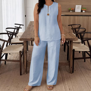 Combinaison décontractée en coton et lin pour femme, couleur unie, coupe ample, style fashionista urbain, tailles S, M, L, XL, XXL, 3XL, 4XL, 5XL - Product Image 2