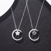 S925 Sterling Silver Plaqué Étoile Lune Collier Zircon Micro-Incrusté Mignon Croissant De Lune Double Couche Pendentif Femmes