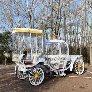 Electric <b>Pumpkin</b> Carriage <b>White</b> Metal Frame Gold Wheels Outdoor Wedding Transportation - Product Image 2
