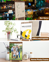 Support de menu en bois écologique A5 avec base en bois, support de menu de table en bois pour affiche de menu, support d'affichage en bois