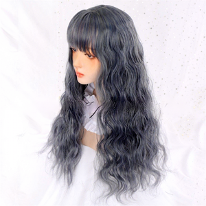 Perruque synthétique de style japonais pour <span class=keywords><strong>femme</strong></span>, cheveux longs bouclés, franges légères, design amincissant le visage, peut être permanentée/teinte, perruque complète ajustable - Product Image 4