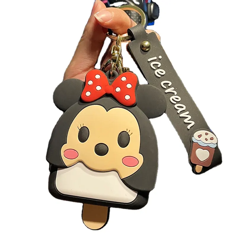 Promocionais Dos Desenhos Animados 3D Adorável Kawaii PVC Keychain Borracha Pingente Car Bag Mochila Chaveiro com Pulso Cordão Silicone Correias