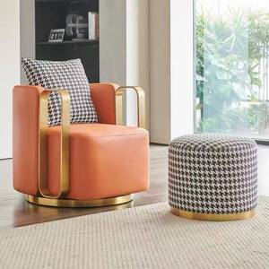 K Modern Velvet Swivel Lounge Chair <b>Gold</b> Metal Frame Accent Armchair Upholstered Single <b>Sofa</b> Seat for Living Room - Product Image 3