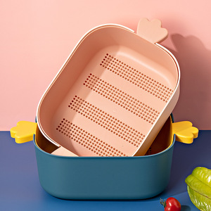 Double Layer Vegetable Washing <b>Basket</b> <b>Plastic</b> Drain Basin With Lid For Kitchen Use - Product Image 5