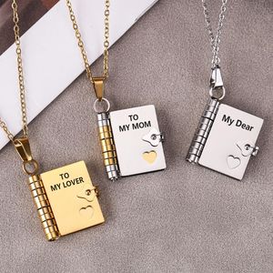 Collar de Pareja de Acero Inoxidable con Letras Personalizadas, Álbum de Fotos con Apertura y Cierre DIY, Carta de Amor, Bambú en Forma de Corazón - Product Image 2