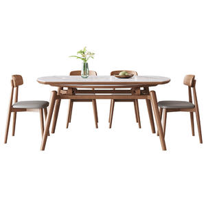 Ensemble table et chaises en bois massif, 4 pièces, extensible, design moderne minimaliste pour salle à manger - Product Image 5