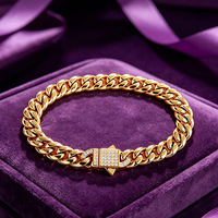 Bracelet Hip-hop en Acier Inoxydable pour Homme, Style Européen et Américain, avec Fermoir en Zircon Blanc, Chaîne Cubaine Miami, 1620 mm