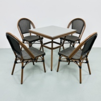 Table à manger pliable en aluminium avec plateau en verre trempé pour hôtel, usage domestique, 4 places