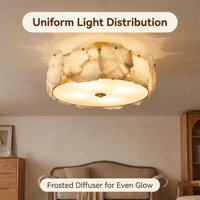 Plafonnier LED ultra-fin en albâtre naturel, luminaire d'intérieur rond en pierre sur mesure, vente en gros OEM/ODM pour couloir d'hôtel