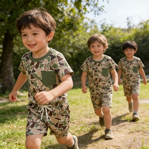 BSSO1792 rts little Boutique Conjunto de ropa con estampado de ciervo verde camuflado para bebé, conjunto de ropa de verano, conjunto al por mayor - Product Image 1