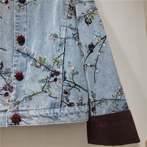 Clothes Manufacturers Custom Vintage <strong>Velvet</strong> Embroidered Floral Denim Jacket <strong>Women</strong> Loose Slimming Single Breasted Versatile <strong>Coats</strong> - Product Image 5