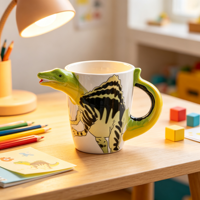 Tasse à thé en céramique sculptée en 3D en forme de dinosaure Spinosaurus, peinte à la main, cadeau unique pour les garçons et les fans de dinosaures