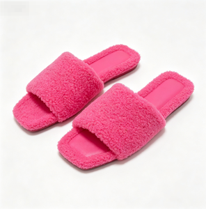Young Girls Chestnut Brown Furry Faux Fur Slippers Almond Toe Winter Sole Cabin Custom Packaging New Arrival Hot Selling Lounge - Product Image 3