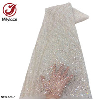 Nouveau tissu de dentelle de paillettes de paillettes de broderie de soirée perlée de luxe