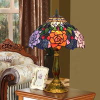 Lámpara de mesa americana de cristal rosa de 12 pulgadas para jardín lámpara de mesita de noche para restaurante, Bar, dormitorio, 110V-240V, Tiffany