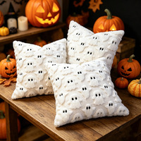 Halloween-Dekokissen Gruseliger Geister-Totenkopf 3D Besticktes Kissen Weiches Plüsch-Dekokissen für Sofa und Bett