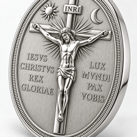 Collier pendentif croix crucifix Jésus couleur argent en acier inoxydable, médaille ovale INRI, bijoux catholiques chrétiens pour hommes