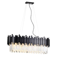 Lustre moderne luxueux en aluminium noir avec cristaux, lumière blanc chaud 3500K et 3600 lumens, idéal pour salon