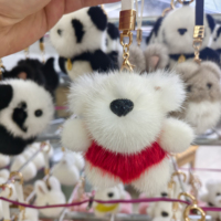Llavero de oso de peluche de piel de visón auténtica al por mayor, bonito colgante para bolso, suave y esponjoso, estilo Kawaii, 5 colores, OEM personalizado, 11 cm
