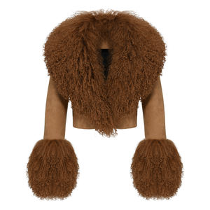 معطف نسائي بأكمام كاملة من جلد الغنم الناعم بياقة خريف شتاء OEM مخصص قصير من جلد الغنم - Product Image 1