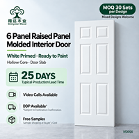 Portes intérieures moulées à âme creuse en MDF blanc apprêté à 6 panneaux, style traditionnel pour appartement