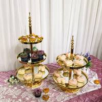 Support à dessert en acrylique et métal doré à 2 ou 3 niveaux, miroir, pour centre de table de mariage, buffet de fête, présentation de gâteaux