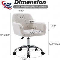 Chaise de bureau blanche ajustable de haute qualité Chaise de coiffeuse en fausse fourrure Chaise pivotante à cadre en métal