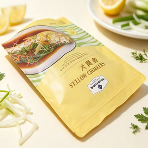 Sachet d'emballage alimentaire isotherme personnalisé avec logo, en nylon jaune imprimé, pour fruits de mer surgelés, avec fermeture éclair, type stand-up - Product Image 3