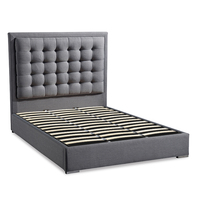Nouveau cadre de lit capitonné en lin gris pour lit King ou Queen avec boutons capitonnés