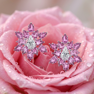 Pink Pear Cut <b>Moissanite</b> Floral Stud <b>Earrings</b> 10K 14K 18K Gold 925 935 Sterling Silver Luxury Fine Jewelry - Product Image 1