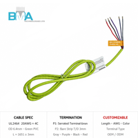 Harnais de câbles personnalisé UL2464 20AWG 4 conducteurs en cuivre étamé, 1,651 m, PVC vert, 300 V, avec étiquette pour applications électroniques