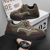 Chaussures à plateforme pour hommes, avec surpiqûres contrastées, en cuir PU patchwork, semelle épaisse, décontractées, style urbain, robustes, pour le travail