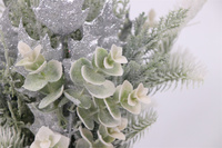 Décoration de table de Noël en pot miniature, en gros, avec des plantes artificielles givrées argentées scintillantes (hollw, eucalyptus, pin)
