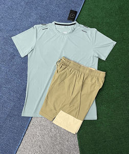 Conjunto Deportivo de 2 Piezas para Hombre, Ligero, Transpirable, de Secado Rápido, Cintura Elástica, Camiseta de Manga Corta, Pantalones Cortos Sólidos, para Gimnasio, Running - Product Image 3