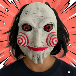 Masque d'Halloween en latex, motif personnage de <span class=keywords><strong>film</strong></span> d'<span class=keywords><strong>horreur</strong></span>, avec perruque intégrée, pour festival, cosplay, accessoires, et pour la blague du masque de la tronçonneuse - Product Image 1