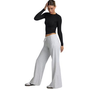 Ingrosso su misura con Logo ricamato <span class=keywords><strong>pantaloni</strong></span> da jogging a vita bassa di alta qualità da donna in pile Casual grigio <span class=keywords><strong>pantaloni</strong></span> della <span class=keywords><strong>tuta</strong></span> <span class=keywords><strong>larghi</strong></span> - Product Image 3