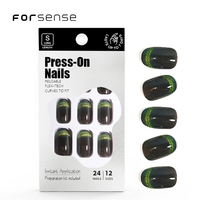 Logo personnalisé oeil de chat design presse sur les ongles kit d'emballage charmant ensemble de faux ongles ovales courts magnétique noir or pointe de faux ongles