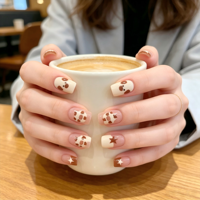 Faux ongles beige à presser en gros, courts, carrés, réutilisables, en ABS, 24 pièces, personnalisables, fournitures pour ongles