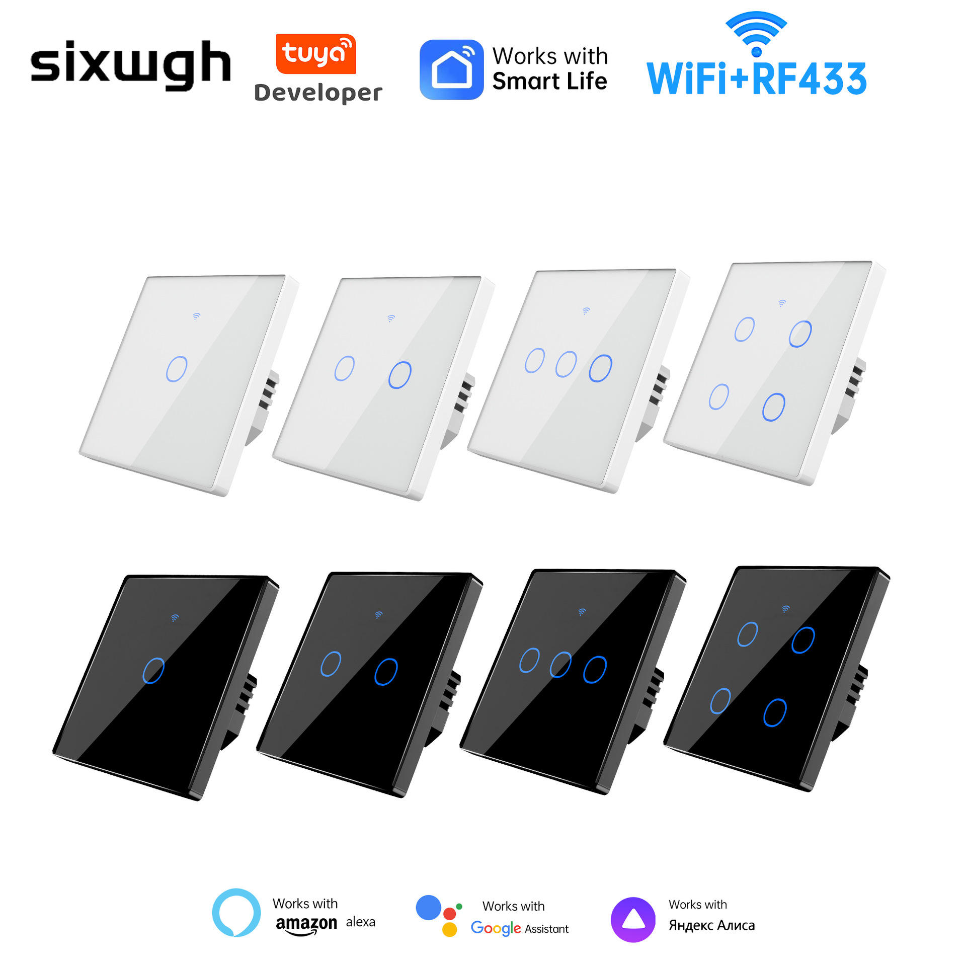 Tuya WiFi Smart Switch Home Smart Wireless Control Panel Alexa Voice Glass Touch Wall Switch