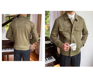 Primavera e autunno camoscio nuovo tinta unita Casual stile giapponese Casual retrò Versatile alla moda giacca da <span class=keywords><strong>uomo</strong></span> con risvolto caldo - Product Image 3