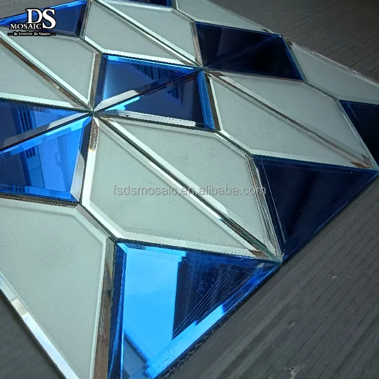 White Blue Rhombus Triangle Mirror Slice Tile Bathroom Kitchen Wall Office Hotel Backsplash Decor Mirror Glass Mosaic Tiles