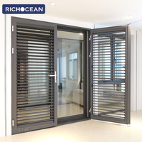 RICHOCEAN Stores à lamelles manuels américains en aluminium noir pour portes, avec verrouillage