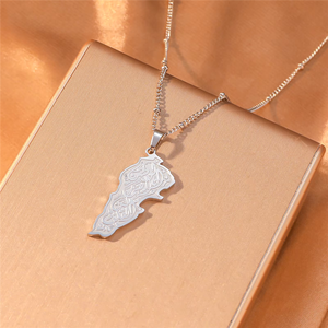 Nouveau Collier Carte de Palestine 2026 Pendentif <span class=keywords><strong>Liban</strong></span> en Acier Inoxydable Calligraphie Arabe Bijoux Islamiques Musulmans pour Hommes et Femmes - Product Image 4