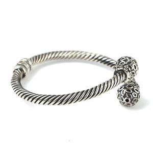 Bracelet torsadé en argent sterling 925 à motif floral romantique avec extrémités perlées, fermoir à ressort, bijoux turcs pour femmes - Product Image 2