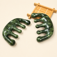 Peigne en jade vert naturel poli, 5 dents arrondies, manche ergonomique arqué, masseur capillaire pour massage de la tête, vente en gros fabricant
