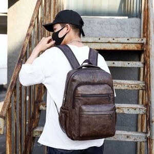 Popular College Student <b>Backpack</b> Men Travel Waterproof Soft PU Leather 15.6 Inch <b>Laptop</b> <b>Backpacks</b> With USB - Product Image 4