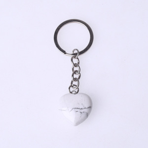 DIY Wholesale Natural Stone Crystal Keychains Diy Accessories Heart White Turquoise Stone Keyring