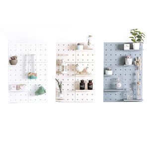 Nordic Style Wall Mounted Storage Rack <b>Plastic</b> Pegboard Adjustable Tiered <b>Shelf</b> For Bedroom Dormitory Organization - Product Image 3