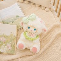 Peluche mouton style Lolita de 23 cm, adorable mouton avec nœud vert pour animaux de compagnie et décoration